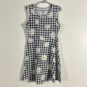 Wonder Nation Skater Dress Kids Girls M 7-8 Black Gingham Daisy Floral
